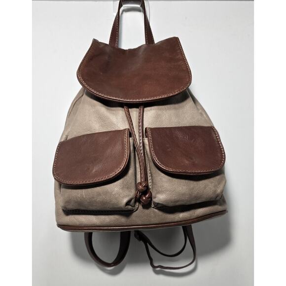 Taupe/Brown Leather Backpack Purse Vintage Made in Italy - Picture 1 of 10